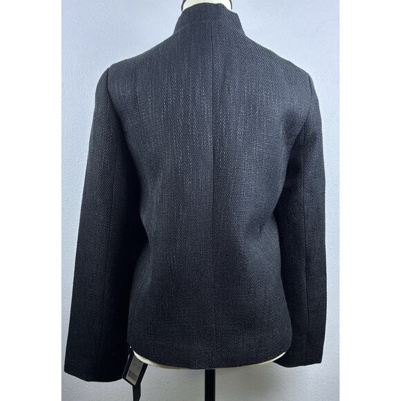 NWT Mina Self Sz L Blk Boucle Textrd Tweed Open Front Shldr Pads Seaming Blazer - Picture 4 of 13